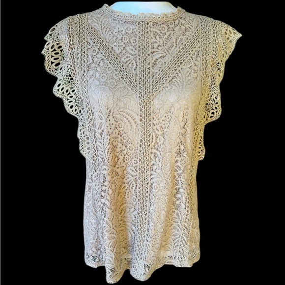 Cable and Gauge ladies lace, short sleeve top, cap sleeves lined large cream - Picture 1 of 9